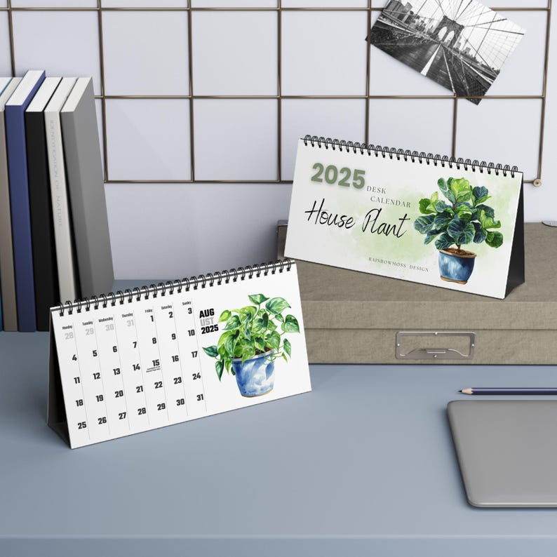 Watercolor Houseplant Desktop Calendar, Indoor Plant Illustration Monthly Planner, Monstera, Fig, Cactus, Gift for Plant Lovers, Office image 4