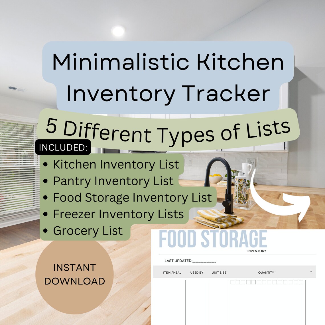 Kitchen Inventory Food Storage Checklist Freezer Stock List Etsy