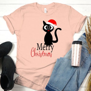 Merry Christmas Cat Shirt, Christmas Cat Shirt, Cute Christmas Cat Shirt, Cute Cat with Santa Hat, Cute Cat Shirt, Cat with Santa Hat Shirt