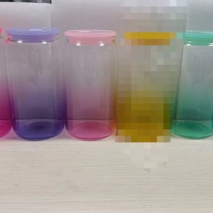 Craft supply 16Oz colorful clear glass cup with lid and colorful plastic straw sublimation valentines day