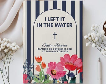 Baptism Journal, Personalized Teen Baptism Gift, Striped Wildflower Custom Name New Believer Adult Baptism Keepsake