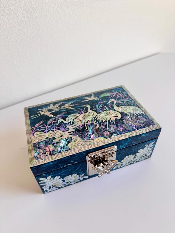 Blue Jagae Jewelry Box | Large Korean Mother of Pearl Keepsake