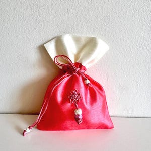 Traditional Korean Lucky Pouch | Satin Embroidered Bokjumeoni Bag with Norigae | Cultural Gift Envelope
