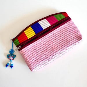 Traditional Korean Saekdong Pouch | Zipper Bag with Norigae Charm | Korean Cosmetic or Travel Case