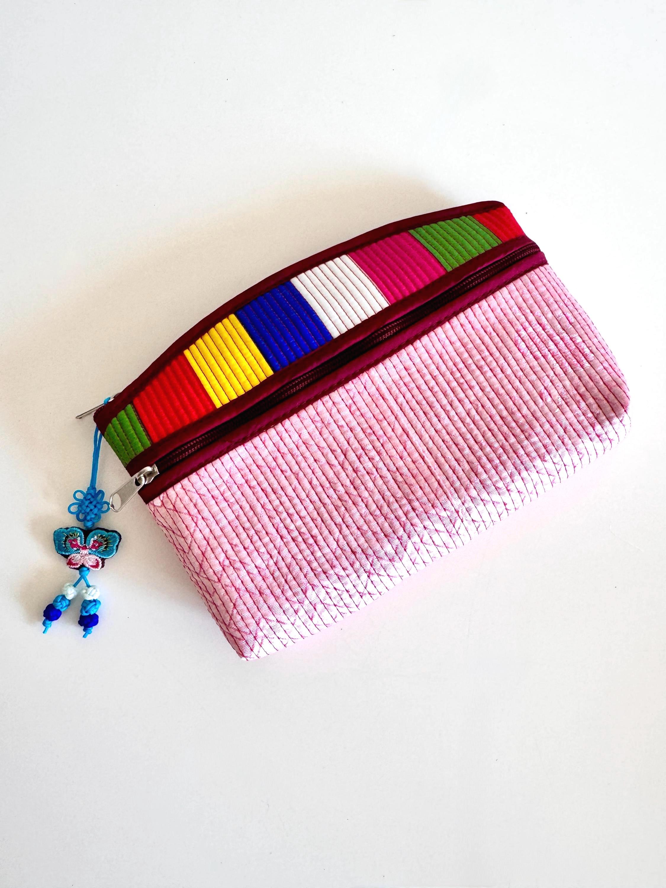 Traditional Korean Saekdong Pouch | Zipper Bag with Norigae Charm | Korean Cosmetic or Travel Case