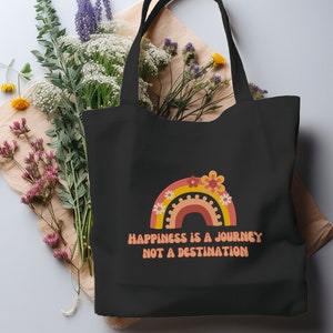 Organic Cotton Graphic Tote Bag, Boho Printed Reusable Tote Bag, Rainbow Graphic Sustainable Tote Bag, Vegan Eco-friendly Tote Bag