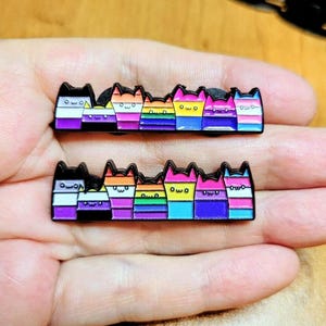 Set of 1 LGBTQ Pride Cat Pin and 16 Progress Pride Stickers, LGBTQ Community, Trans Bisexual Pan Lesbian Asexual Ally