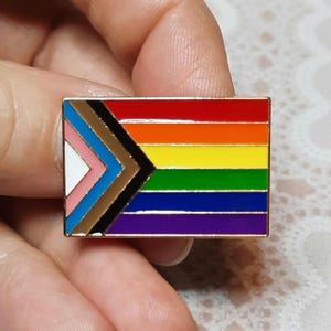 LGBTQ Pride Flag Pin Set, 30mm x 20mm and 16 Progress Pride Stickers