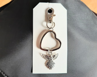 Bag charm, Key ring in the shape of a Heart and Protective Angel in old silver, Tibetan style. Lucky charm. Bag . .