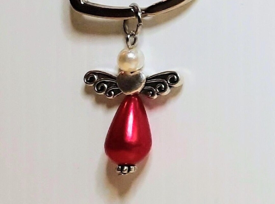 Bag Jewel, Heart and Angel Shaped Key Ring RED, Round Shape