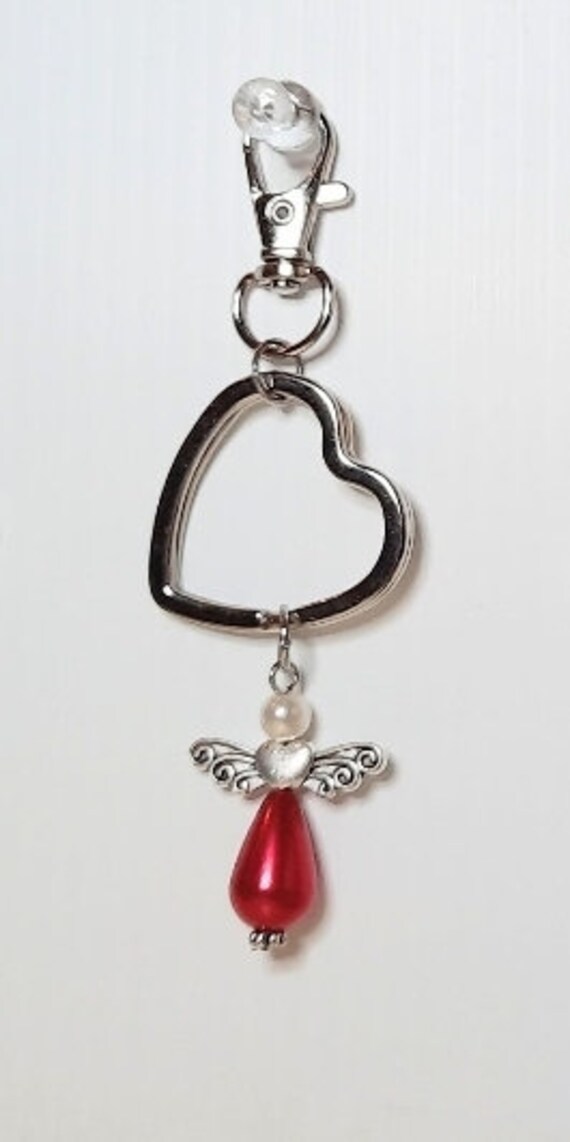 ◆VVV◆ Heart Ribbon Angel Chain Strap Keyring 24FWKR033F Rofusn Lock and Key Bracelet Necklace Set: Stainless Steel