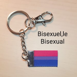 Porte-clés avec Drapeau Fierté Bisexuel, LGBTQ+ - Fait à la main avec ruban gros grain 1,5cmx2,5cm, CADEAU : Épinglette Progress gratuite