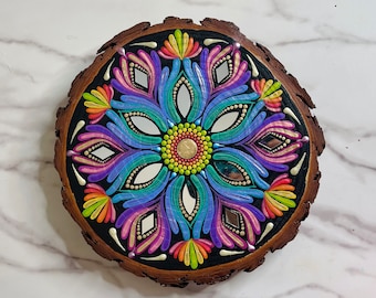 Handpainted Mandala on Wood Slice