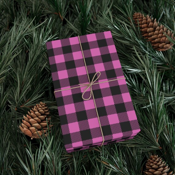 Pink & Burgundy Jagged Edge Plaid Wrapping Paper