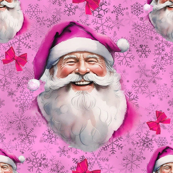 Vintage Pink Santa Wrapping Paper, Retro Wrapping Paper, Christmas Wrap,  Pink Christmas Wrap, Cute Santa Wrap 