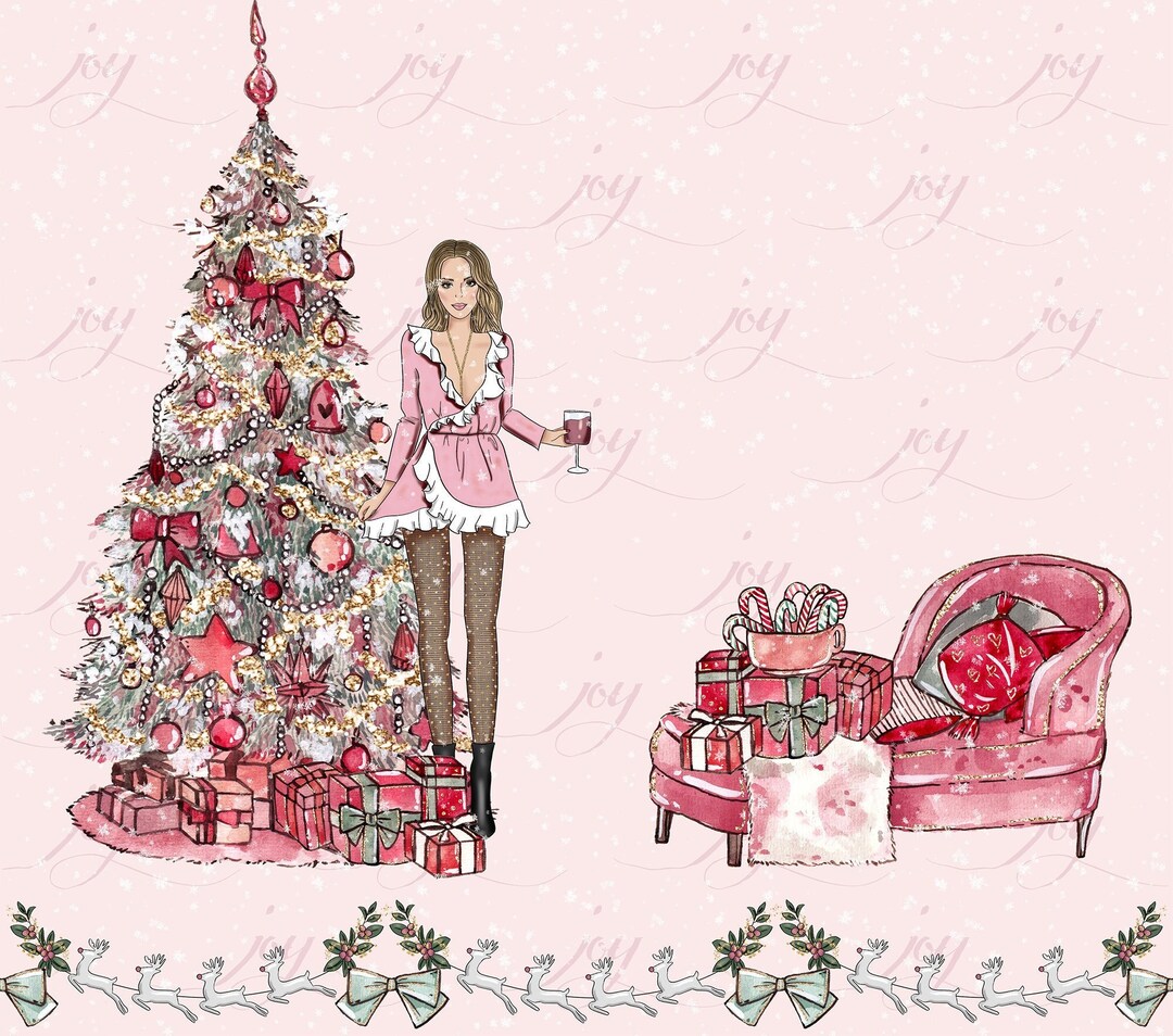 Pink Christmas Wrapping Paper Parisian Wrapping Paper Roll Etsy