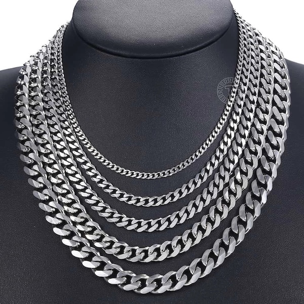 Silver Necklace | Stainless Steel Curb Cuban Link Chain Necklace | Silver Necklace For Men and Women | Gift For Him| Mens Curb Silver Chains