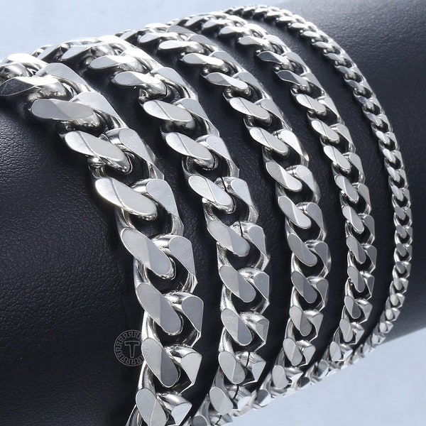 Silver Bracelet | Stainless Steel Curb Cuban Link Bracelet For Men & Women | Hip Hop Bracelet | Men's Cuban Link Bracelet | Curb Bracelet