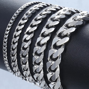 Silver Bracelet | Stainless Steel Curb Cuban Link Bracelet For Men & Women | Hip Hop Bracelet | Men&#39;s Cuban Link Bracelet | Curb Bracelet