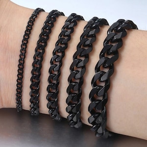 Black Bracelet | Stainless Steel Black Cuban Link Bracelet For Men & Women | Hip Hop Bracelet | Men&#39;s Black Curb Bracelet | Gift For Men