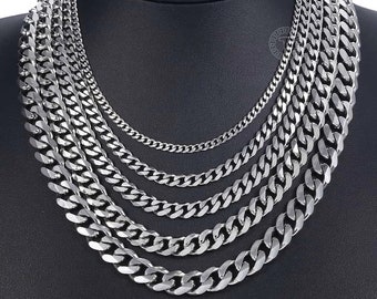 Silver Necklace | Stainless Steel Curb Cuban Link Chain Necklace | Silver Necklace For Men and Women | Gift For Him| Mens Curb Silver Chains