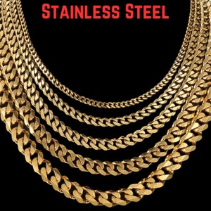 18K Gold Filled Necklace | Stainless Steel Gold Cuban Link Chain Necklace | Gold Necklace For Men and Women | Gift For Him |Mens Gold Chains