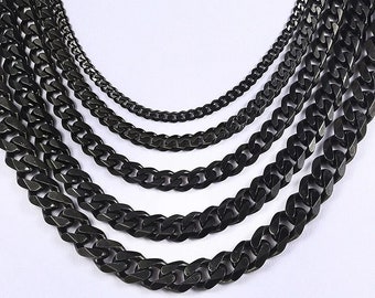 Black Necklace | Stainless Steel Black Curb Cuban Link Chain Necklace | Black Necklace For Men and Women | Gift For Him | Mens Black Chains