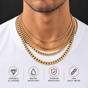 Cadena cubana de oro, acero inoxidable con baño PVD de 18 quilates, joyería resistente al deslustre.