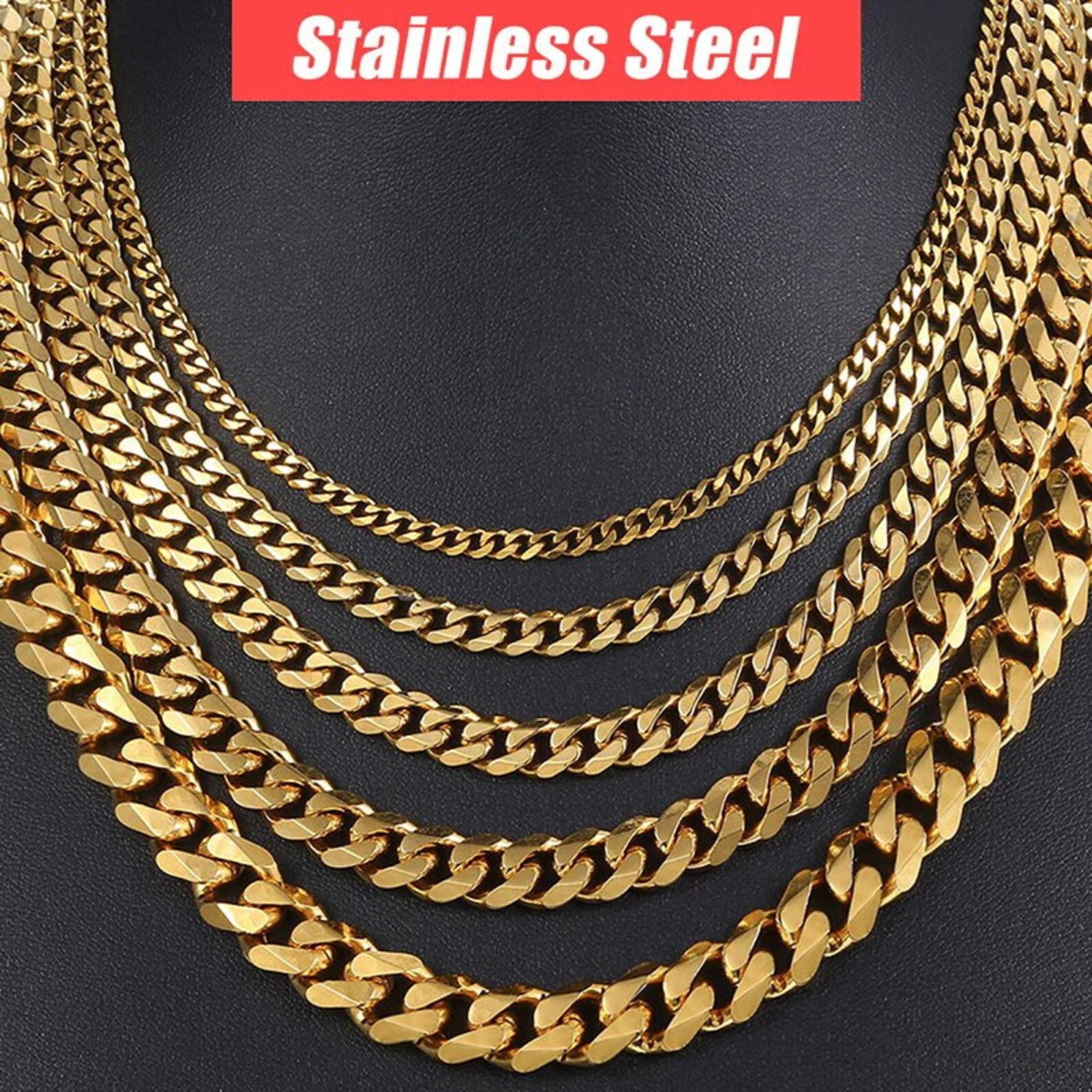 18K Gold Filled Necklace Stainless Steel Gold Cuban Link Etsy