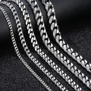 Polished Silver Cuban Chain: Lead Free Stainless Steel Necklace