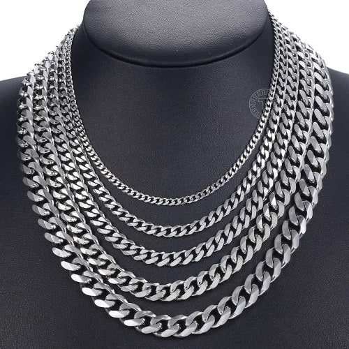 Silver Necklace Stainless Steel Curb Cuban Link Chain - Etsy