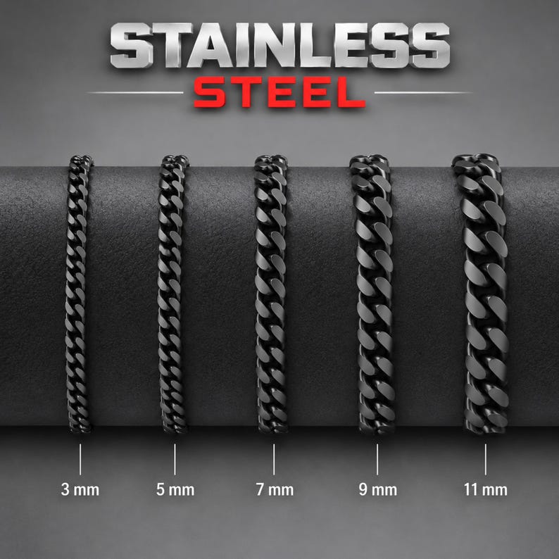 Black Bracelet | Stainless Steel Black Cuban Link Bracelet For Men & Women | Hip Hop Bracelet | Men's Black Curb Bracelet | Gift For Men