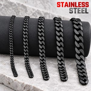 Black Bracelet | Stainless Steel Black Cuban Link Bracelet For Men & Women | Hip Hop Bracelet | Men's Black Curb Bracelet | Gift For Men