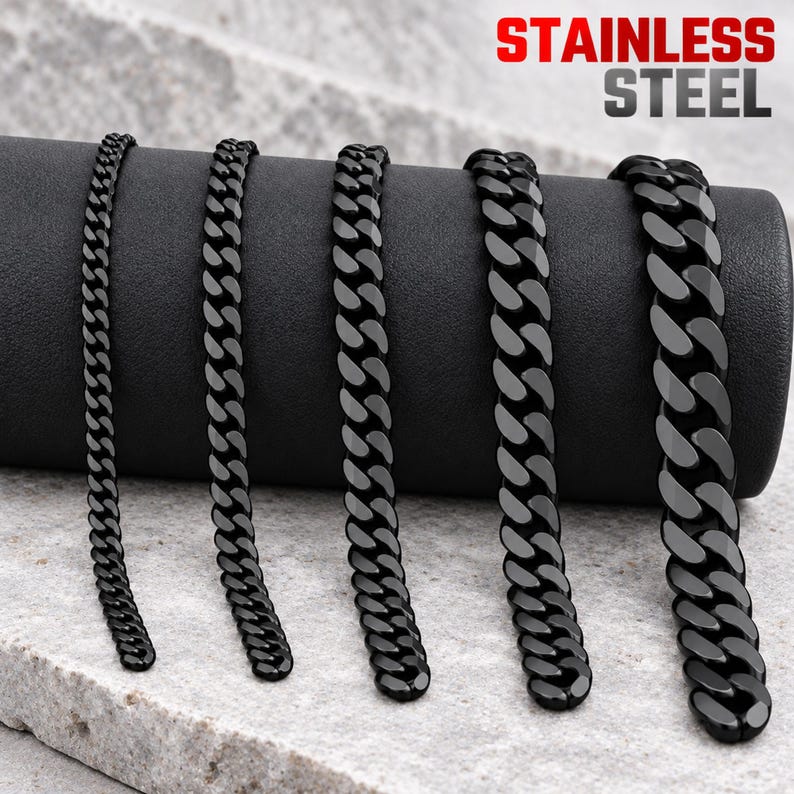 Black Bracelet | Stainless Steel Black Cuban Link Bracelet For Men & Women | Hip Hop Bracelet | Men's Black Curb Bracelet | Gift For Men