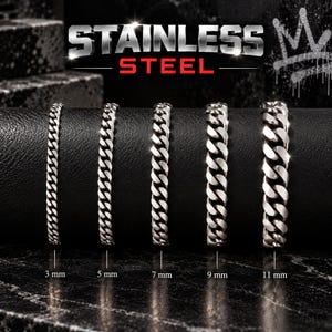 Pulsera de eslabones cubanos de acero inoxidable 316L, estilo hip hop para hombres y mujeres, diseño de eslabones plateados.