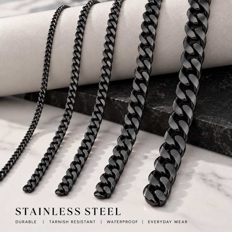 Black Bracelet | Stainless Steel Black Cuban Link Bracelet For Men & Women | Hip Hop Bracelet | Men's Black Curb Bracelet | Gift For Men