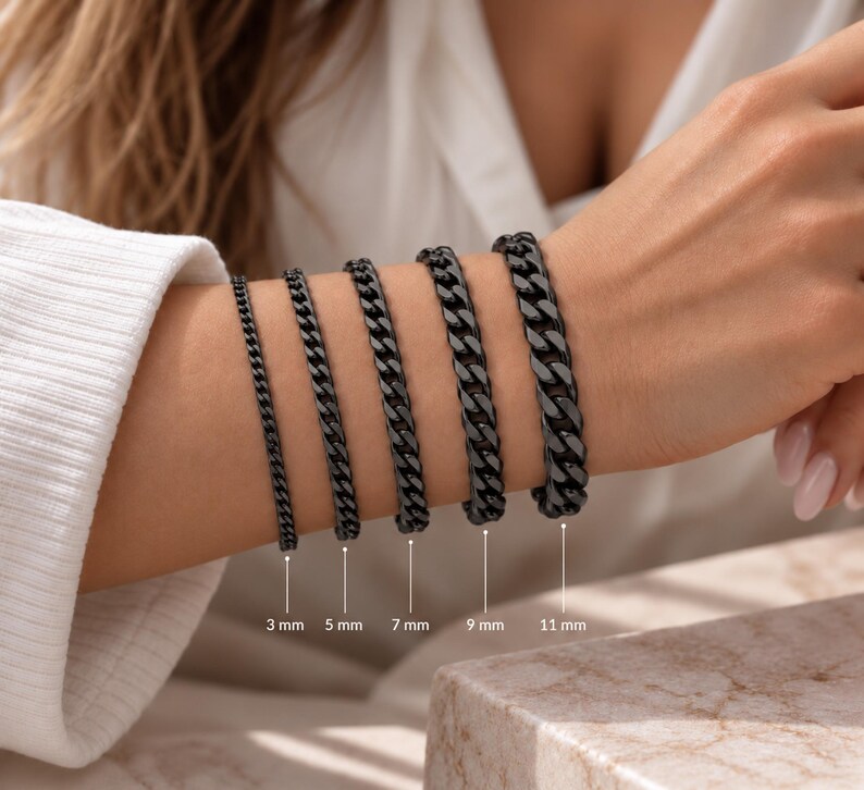 Black Bracelet | Stainless Steel Black Cuban Link Bracelet For Men & Women | Hip Hop Bracelet | Men's Black Curb Bracelet | Gift For Men