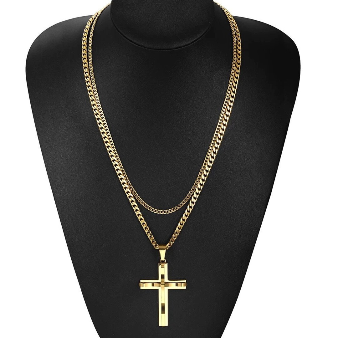 Cross Layered Necklace Men's Gold Cross Necklace Etsy