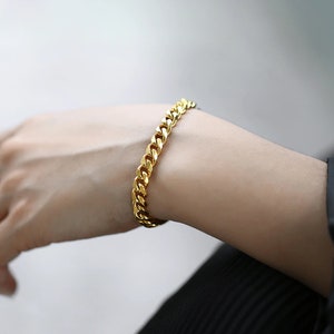 18K Gold Filled Bracelet Gold Curb Cuban Link Bracelet for Men & Women ...