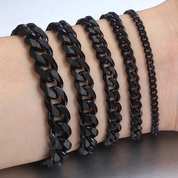 Black Bracelet | Stainless Steel Black Cuban Link Bracelet For Men & Women | Hip Hop Bracelet | Men's Black Curb Bracelet | Gift For Men