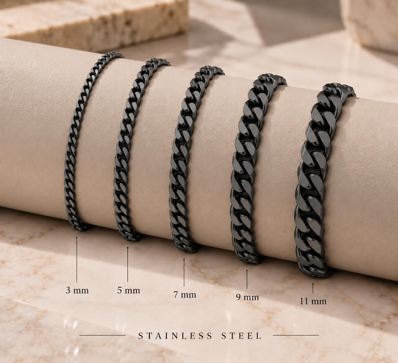 Black Bracelet | Stainless Steel Black Cuban Link Bracelet For Men & Women | Hip Hop Bracelet | Men's Black Curb Bracelet | Gift For Men