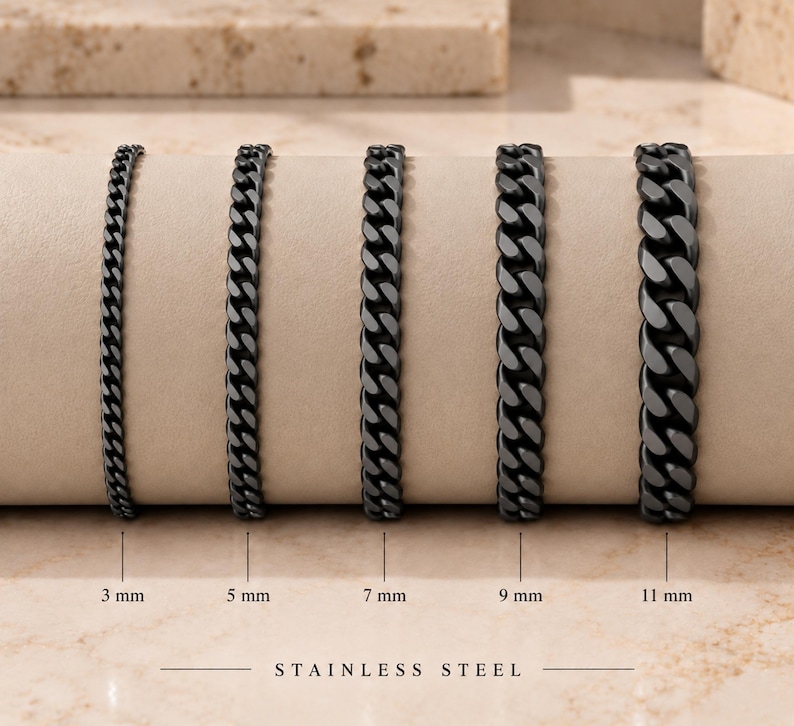 Black Bracelet | Stainless Steel Black Cuban Link Bracelet For Men & Women | Hip Hop Bracelet | Men's Black Curb Bracelet | Gift For Men