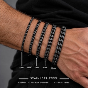 Black Bracelet | Stainless Steel Black Cuban Link Bracelet For Men & Women | Hip Hop Bracelet | Men's Black Curb Bracelet | Gift For Men