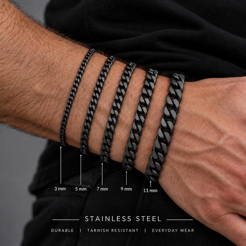 Black Bracelet | Stainless Steel Black Cuban Link Bracelet For Men & Women | Hip Hop Bracelet | Men's Black Curb Bracelet | Gift For Men