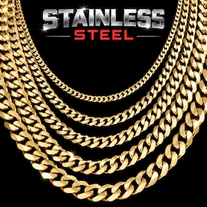 Collar de cadena de oro de 18 quilates / Collar cubano de eslabones de acero inoxidable dorado que no se deslustra / Collar de oro para hombres y mujeres / Chapado en PVD de primera calidad