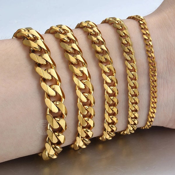 18K Gold Filled Bracelet | Gold Curb Cuban Link Bracelet For Men & Women | Hip Hop Bracelet | Men's Gold Cuban Link Bracelet | Curb Bracelet