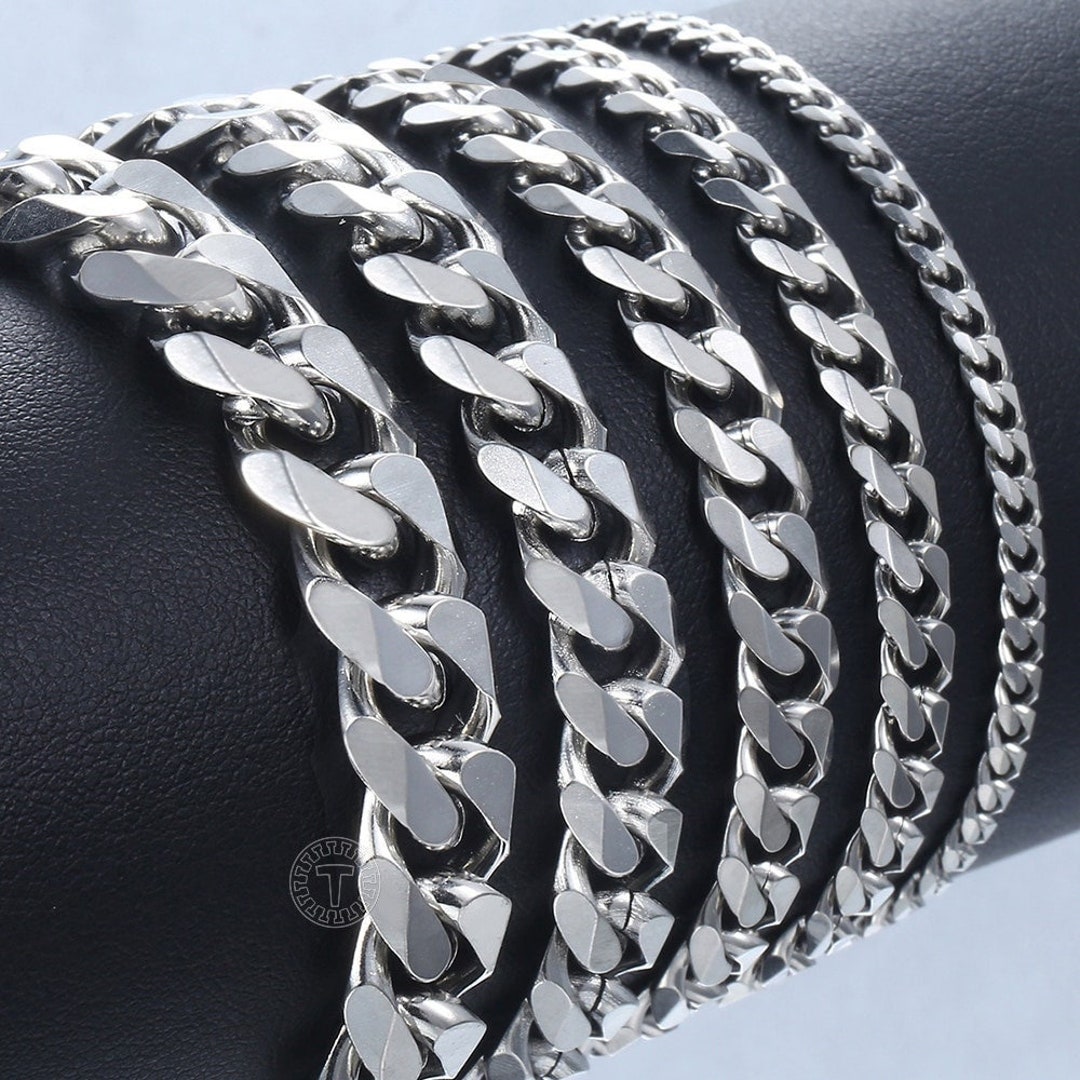 FCZDQ Men's Stainless Steel Cuban Link Bracelet - Heavy Fashion Jewelry With Square Buckle - View #5
