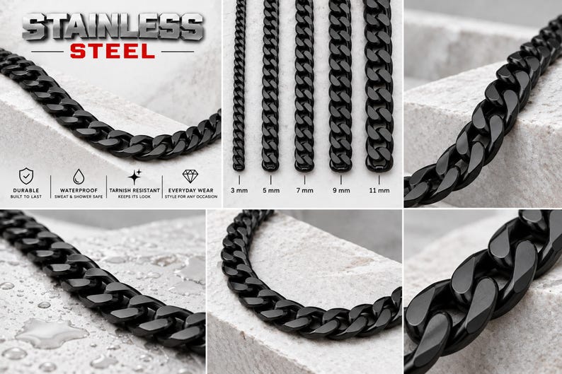Black Bracelet | Stainless Steel Black Cuban Link Bracelet For Men & Women | Hip Hop Bracelet | Men's Black Curb Bracelet | Gift For Men