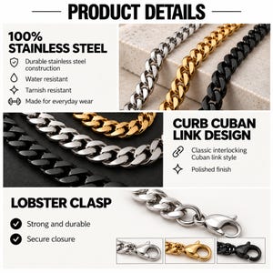 Black Bracelet | Stainless Steel Black Cuban Link Bracelet For Men & Women | Hip Hop Bracelet | Men's Black Curb Bracelet | Gift For Men