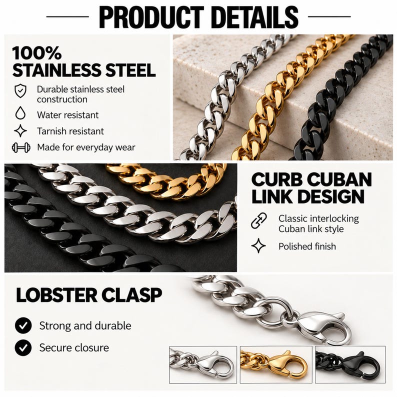 Black Bracelet | Stainless Steel Black Cuban Link Bracelet For Men & Women | Hip Hop Bracelet | Men's Black Curb Bracelet | Gift For Men